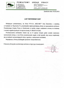 List referencyjny od PUP Zambrów